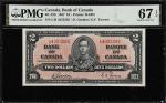 CANADA. Bank of Canada. 2 Dollars, 1937. BC-22b. PMG Superb Gem Uncirculated 67 EPQ.