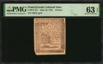 PA-115. Pennsylvania. June 18, 1764. 3 Pence. PMG Choice Uncirculated 63 EPQ.