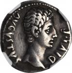 AUGUSTUS, 27 B.C.- A.D. 14. AR Denarius (3.71 gms), Lugdunum Mint, ca. 15 B.C. NGC VF, Strike: 4/5 S