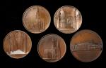 ARCHITECTURAL MEDALS. Belgium - France. Quintet of Architectural Bronze Medals (5 Pieces), 1855-1862