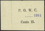 x Kenya, Lionandi P.O.W Camp, 25 cents, blue handstamped serial number 1061, black text on cream pap