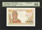 FRENCH INDIA. Banque de lIndochine 5 Roupies, ND (1937). P-5s. Specimen. PMG Choice Uncirculated 64.