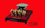 仿秦陵「四马铜车」 - 车古朴，马如真，设色泥古典雅。Bronze Simulated Ancient Horse-cart 54 x 32 x 26cm