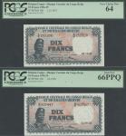 Banque Centrale du Congo Belge et du Ruanda Urundi, 10 francs (2), 1957/58, serial number A/K 255108