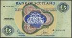 Bank of Scotland, ｣5, 1 November 1968, serial number A 0000002, blue-green and brown, arms at centre