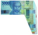 2016年印尼银行50000卢比错体钞，编号YGH135255，右下福耳错体，UNC品相，罕见