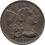1794 Liberty Cap Cent. S-57. Rarity-1. Head of 1794 AU-50 (PCGS).