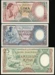 Indonesia, a near complete set of the series of 1958, consisting of 5, 10, 25, 50, 100 (2) and 1000 