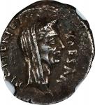 JULIUS CAESAR. AR Denarius (3.50 gms), Rome Mint; P. Sepullius Macer, moneyer, 44 B.C. NGC EF, Strik