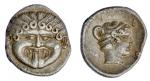 Macedon. Neapolis. AR Hemidrachm, Fifth-Fourth Century BC. 1.86 gms. Facing gorgoneion, rev. NEO-? a