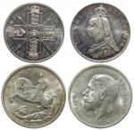 Great Britain, lot of 2 coins, double florin, 1887 and silver crown 1935,brilliatn uncirculate and a