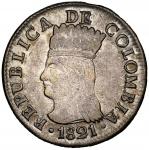 COLOMBIA, Bogotá (Cundinamarca), 2 reales, 1821 JF, with BA (no dot below A), NGC AU 55.