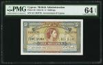 Government of Cyprus, 5 Shillings, 1st September 1952, serial number G/1 233770, blue, orange, green