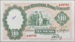 IRELAND, NORTHERN. National Bank Limited. 10 Pounds, 1959. P-160b. Extremely Fine.