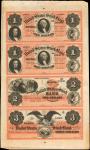 Sparta, Illinois. United States Stock Bank. ND (18xx). Uncut Sheet $1-$1-$2-$3. Choice Extremely Fin