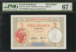FRENCH SOMALILAND. Banque de LIndo-Chine. 5 Francs, ND (ca. 1926-38). P-6s. Specimen. PMG Superb Gem