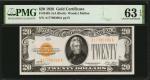 Fr. 2402. 1928 $20 Gold Certificate. PMG Choice Uncirculated 63 EPQ.
