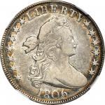 1806 Draped Bust Half Dollar. O-113, T-13. Rarity-5+. Pointed 6, Stem Through Claw. VF-20 (NGC).