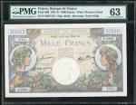 1944年法国1000法郎, 编号 P.2682 534. PMG 63 (有渍)。France, Banque de France, 1000 francs, 1944, serial number