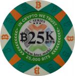 2016 BTCC 25K Bits "Poker Chip" 0.025 Bitcoin. Loaded. Firstbits 1EVznRox58. Serial No. C00219. Seri