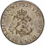 1755-A Sou Marque. Paris Mint. Vlack-35a. Rarity-4. Second Semester. MS-64 (PCGS).