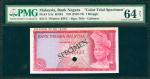 MALAYSIA. Bank Negara. 1 Ringgit, ND (1967-72). P-1cts. Color Trial Specimen. PMG Choice Uncirculate