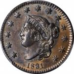1831 Matron Head Cent. N-6. Rarity-1. Large Letters. MS-64 BN (PCGS).