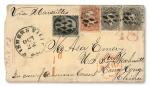 1866 (Oct. 22), Mixed Franking Cover from Fishersville, NH, to Hong Kong, China, franked by Blackjac
