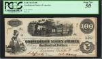 T-40. Confederate Currency. 1862 $100. PCGS Currency About New 50.