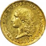 COLOMBIA. 1871 20 Pesos. Popayán mint. Restrepo M339.7. AU-58 (PCGS).