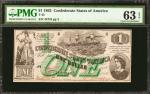 T-45. Confederate Currency. 1862 $1. PMG Choice Uncirculated 63 EPQ.