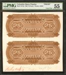 COLOMBIA. Banco Popular. 25 Pesos, January 1, 1882. P-S747p. Uncut Sheet of Two (2) Notes.  Face and