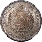 1872年玻利维亚1玻利维亚诺银币，NGC MS63，#5745576-001