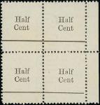 厦门1896年第三次加盖改值票窄 "f" 样票, 黑色加盖于有齿孔纸上. 带右边纸四方连[19/35], 有 纸厂"SCHULL" 水印垂直位于方连的中心. 品相中上.