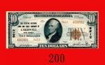 1929年美国纸钞 10元，A000001号，稀少罕品。背有轻微纸夹锈渍，未使用U.S.A.: The Citizens National Bank and Trust Company of Cald