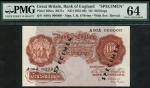 Bank of England, Leslie Kenneth OBrien (1955-1962), specimen 10 shillings, ND (1955), serial number 