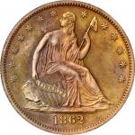 1862 Pattern Liberty Seated Half Dollar. Judd-294, Pollock-352. Rarity-7-. Copper. Reeded Edge. Proo