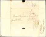 1854年印度寄广州信件1件，信内手写1854年2月12日加尔各答，经香港中转，有香港运载轮船方形，另销香港3月11日邮戳，保存完好，少见