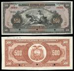 Ecuador. El Banco Central del Ecuador. 500 Sucres. 1944-66. P-96s. Black on multicolor. Mercury. 000