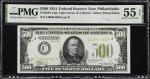 Fr. 2201-Clgs. 1934 $500 Federal Reserve Note. Philadelphia. Light Green Seal. PMG About Uncirculate