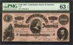 T-65. Confederate Currency. 1864 $100. PMG Choice Uncirculated 63 EPQ.