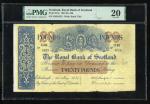 1957年苏格兰皇家银行20镑，编号G93/8523，PMG 20，有书写