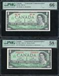 Bank of Canada, a pair of $1, 1967, Centennial Commemorative, one without serial numbers (with only 