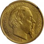 MONACO. 100 Francs, 1884-A. Paris Mint. Charles III. NGC AU-58.