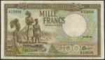 Banque du Congo Belge, 1000 francs, 10 April 1947, serial number A10894, brown-black on yellow and b