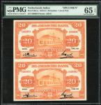 1920年荷属东印度20盾样票2连钞，编号000000，PMG 65EPQ，少见