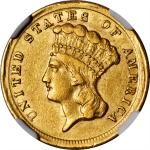 1854-D Three-Dollar Gold Piece. Winter 1-A, the only known dies. AU-55 (NGC).