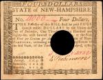 NH-182. New Hampshire. December 31, 1780. $4. Very Fine. Hole Cancelled.