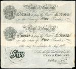 1937及38年 英国五镑共2枚，二战时 伯尔尼哈德行动 伪钞，有黄，世界纸币