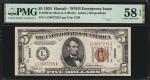 Fr. 2301m. 1934 $5  Hawaii Emergency Note. San Francisco. PMG Choice About Uncirculated 58 EPQ.